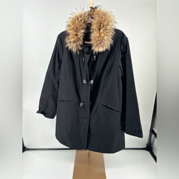 Company Ellen Tracy black raccoon  fur trim jacket size Large - Picture 7 of 11